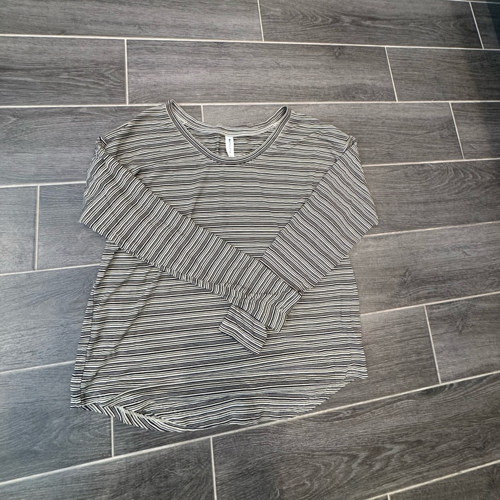 Athleta Black and White Striped Long Sleeve Tee